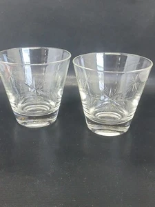 Lot Set of 2 Vintage Cocktail Old Fashioned Rocks Glasses Etched Starburst EUC - Bild 1 von 4