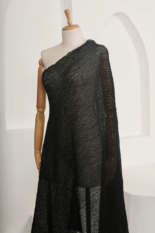 Black Linen Textured Fabric By 2 Meters, Sheer Sewing Fabric - Image 1 of 4