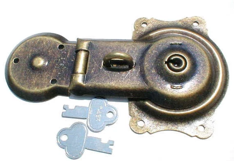 Antique Brass Trunk Lock with Keys chest steamer vintage box old patina rustic Cover