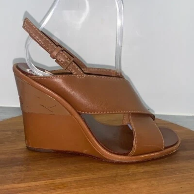 Sandalias de cuña Tory Burch para mujer 6M Gabrielle de cuero tostado real 42965  Foto 1 de 4