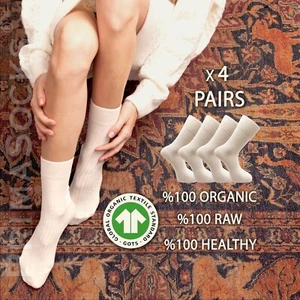 4 Pairs Set of 100% Organic Cotton Socks for Women - GOTS Certified Dye Free - Picture 1 of 10
