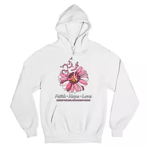 Faith Hope Love Sweatshirt Breast Cancer Awareness Month Ribbon Flower Hoodie - Picture 1 of 36