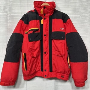 90's Vintage CB Sports Nylon Winter Alpine Ski Jacket Red Black Yellow Unisex - Picture 1 of 8