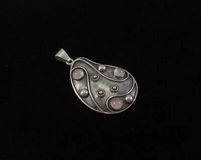 *RAR* Inusuale E Elegante Ciondolo Con Quarzo Rosa In Argento 835 - Immagine 1 di 4