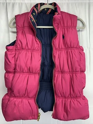 Colete acolchoado Polo Ralph Lauren menina rosa/azul reversível zíper completo tamanho 12/14 - Imagem 1 de 4