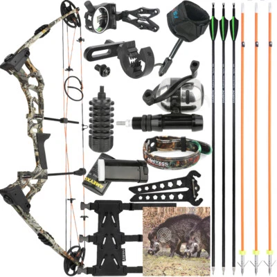 Compound Bow Arrow Set 0-70lbs Adjustable Archery Bow Hunting Shooting 320fps - Image 1 of 4