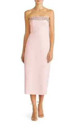 ML Monique Lhuillier Pearl Pink Milana Strapless Midi Cocktail Dress Size 6 $495 - Image 1 of 2