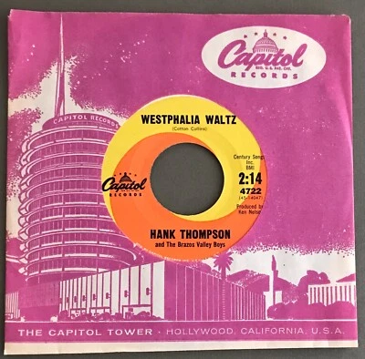 Hank Thompson Estate "Westphalia Waltz / The Blue Skirt Waltz" Capitol 45 - Image 1 of 4