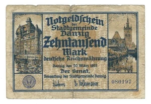 Notgeld - Stadtgemeinde Danzig - 10000 Mark - 1923 - Deutsche Reichswährung -RAR - Bild 1 von 2