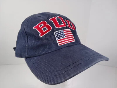 Vintage 1995 Budweiser Bud USA Flag Strapback Hat Adjustable Cap Blue Red White - Image 1 of 4