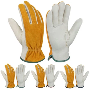 Cowhide Leather Work Gloves for Wood Cutting Construction Driving Gardening Farm - Picture 1 of 15