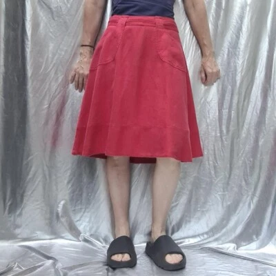 WAREHOUSE SKIRT UK10 EU38 US6 red 100% linen knee length flared A line - Image 1 of 4