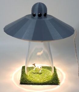 UFO LAMP Alien Cow Abduction Outer Space Silver Saucer Light Farm Country Scene