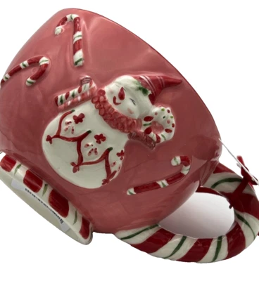 Taza de café con leche muñeco de nieve azul cielo caramelo menta 3D pintada a mano Foto 1 de 4