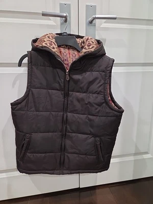 Chaleco acolchado Chaqueta Reversible Con Capucha Forrada Tejido Marrón Oscuro Cálido Talla XL Foto 1 de 4