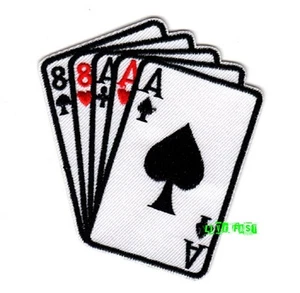 DEAD MANS HAND PATCH Embroidered Iron On aces & eights poker hand gambler biker - Picture 1 of 2