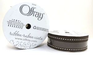 Cinta Offray blanca tablero sobre marrón cinta de poliéster grosgrain de 7/8 pulgadas, 2x9' - Imagen 1 de 2