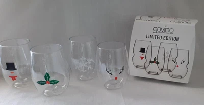 Set Of 4 Govino Ltd Edition Stemless Wine Glasses Shatterproof Christmas - Image 1 of 4