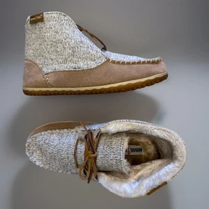 Minnetonka Stiefel Größe 10 Weite Torrey Schnürstiefeletten Wildleder Stoff zimtfarben Damen - Bild 1 von 11