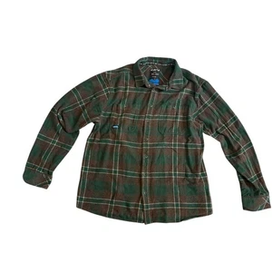 Kavu Flannel Shirt Mens Large 100% Cotton Button Up Green Brown Plaid - Picture 1 of 6
