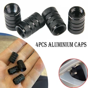 4× Black Aluminium Car Tyre Valve Stems Air Dust Cover Screw Caps Accessories - Picture 1 of 12