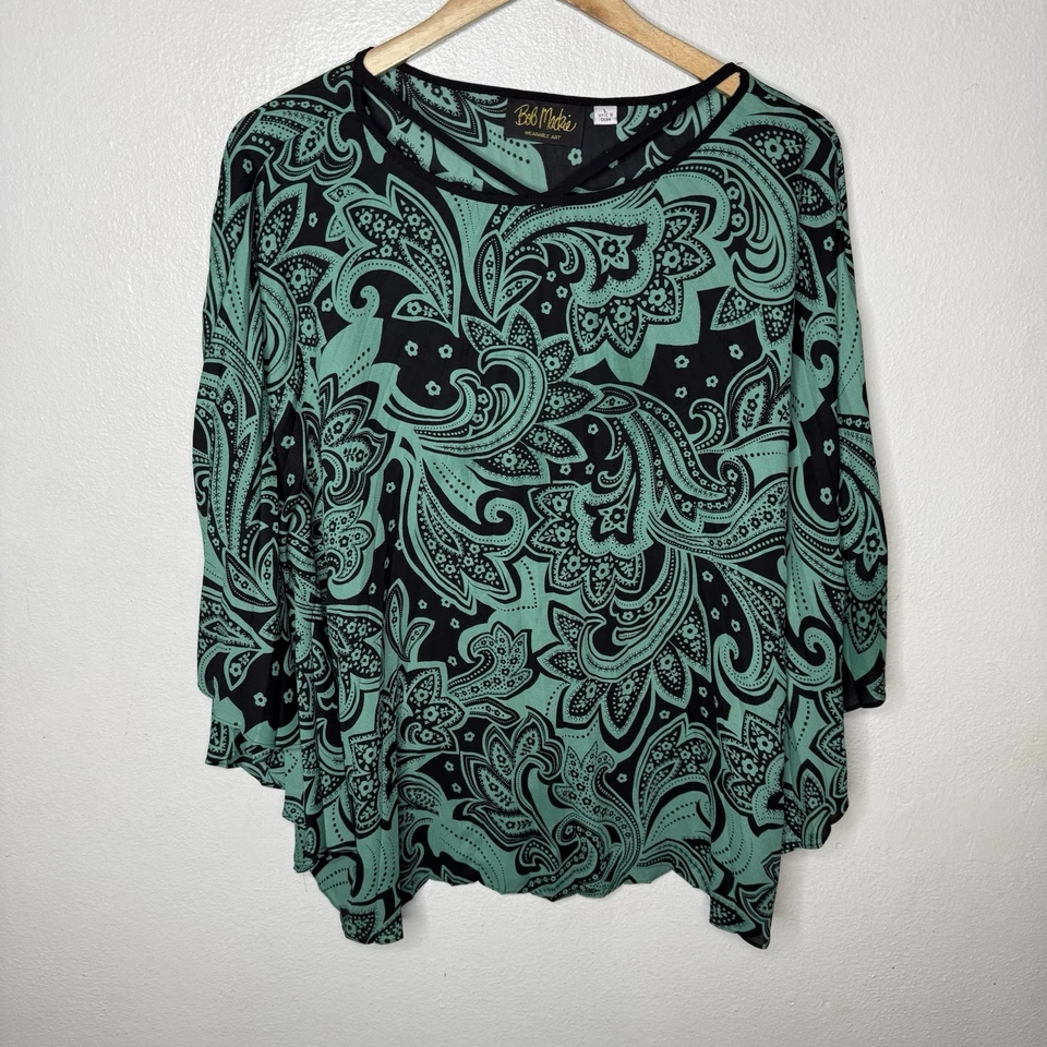 Top caftán plisado cachemir verde Bob Mackie vacaciones Navidad para mujer grande Foto 1 de 4