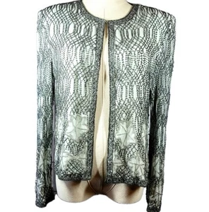 Adrianna Papell Evening Jacket 100% Silk Intricate Crystal Beaded Womens NWT - Picture 1 of 15