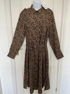 Next - Size 18 -Brown Long Sleeved Animal Print Dress - New With Tags - Picture 1 of 15