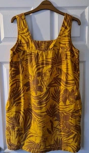 NEXT Petite 55% Linen Summer Dress size 12 Mustard Yellow/Brown floral pattern - Picture 1 of 5