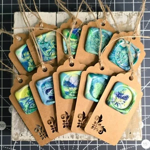 Set of 10 Kraft paper wax seal Marble Green Color Tags - Picture 1 of 4