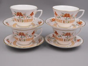 FOUR ROYAL WORCESTER CHAMBERLAIN TEA CUPS AND SAUCERS - Picture 1 of 2