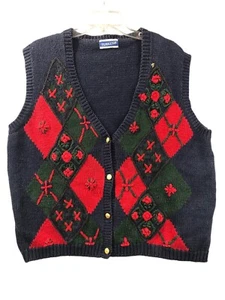 Chaleco Suéter Pendleton Vintage Mujer 3XL Tejido Argyle Diamante Rojo Vacaciones Feo - Imagen 1 de 11