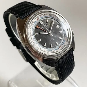 Seiko World Time 6117-6400 Black Dial Date Automatik Herren 70er Vintage Uhr - Bild 1 von 10