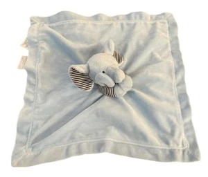 Carters Elephant Lovey 15" Security Blanket Blue Velour Satin Rattle Stripe - Imagen 1 de 4