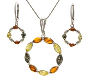 JUEGO DE PENDIENTES Y COLLAR DE CADENA DE PLATA 925 DE ÁMBAR BÁLTICO con certificación - Imagen 1 de 11