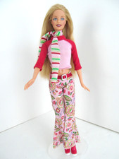 1990s Vtg Mattel Barbie Doll With Paisley Bell Bottom Pants Shirt Scarf Shoes X2