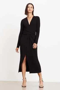 VELVET By Graham & Spencer Eliana Wrap Midi Dress Black $249 F4 - Picture 1 of 4