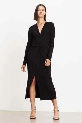 VELVET By Graham & Spencer Eliana Wrap Midi Dress Black $249 F4 - Image 1 of 4