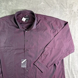 Kenneth Cole Reaction Dress Shirt Slim Fit Non Iron Tall Gingham 20 36/37 - Foto 1 di 8