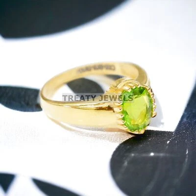 Anillo de peridoto corte ovalado con plata de ley 925 chapado en oro para hombre #932 Foto 1 de 4