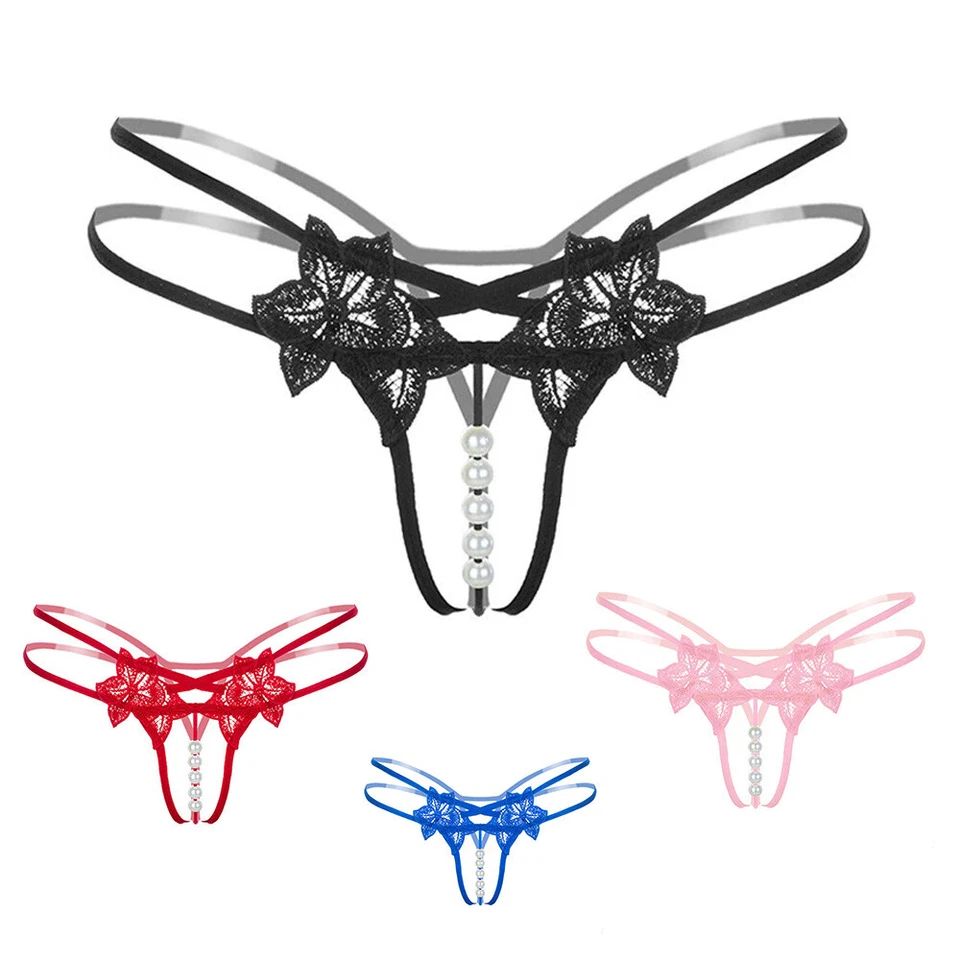 Sexy Damen G-String Slip String Spitze Perlen Kette Schritt offen Dessous Tanga - Bild 1 von 4