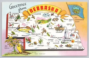 Nebraska State Bildkarte, Wahrzeichen & Attraktionen, Flagge, Vintage Postkarte - Bild 1 von 2