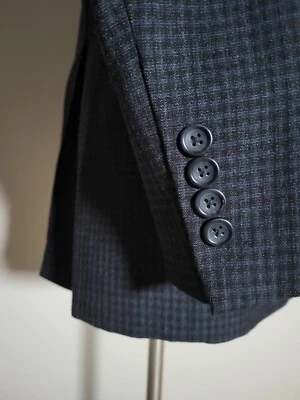 46L Pronto Uomo Platinum wool  Blue On Blk Check Tweed Blazer Jacket Sport Coat - Image 1 of 4