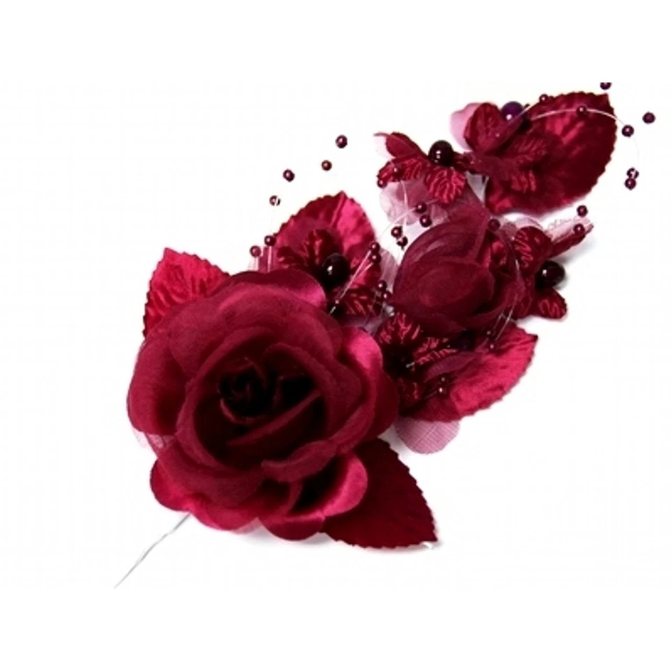 3 ramilletes de flores de organza y perlas de seda borgoña 5"x 2,5 con pasador de perlas Foto 1 de 1