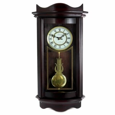Bedford 25" Wall Clock Weathered Chocolate Cherry Finish w Pendulum Chimes - Image 1 of 4