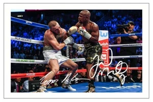 FLOYD MAYWEATHER & CONOR McGREGOR FIRMATO STAMPA FOTO AUTOGRAFO BOXE - Foto 1 di 1