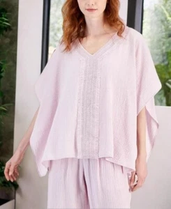 Jm Collection Women's Pink Plus Size Lace V Neck Trim Textured Poncho NWT - Picture 1 of 8