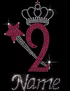 Personalised Iron On Crystal Transfer Set Number 2 Crown & Wand Birthday Girl - Picture 1 of 1