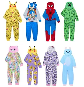 Pokemon Pikachu/Spiderman/Minecraft/Stitch/ Union Suit Pajama w Hood Sizes 4-16 - Picture 1 of 22