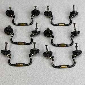 Brass Swan Neck Drawer Pulls Handles Brushed Antique Bronze Set of 6 - Picture 1 of 9